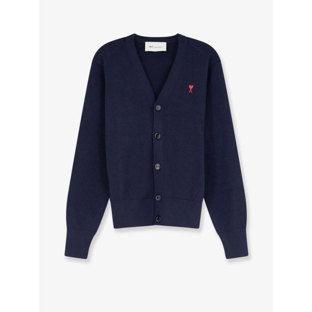 Ami Paris Men Wool Cardigan With Iconic Embroidery